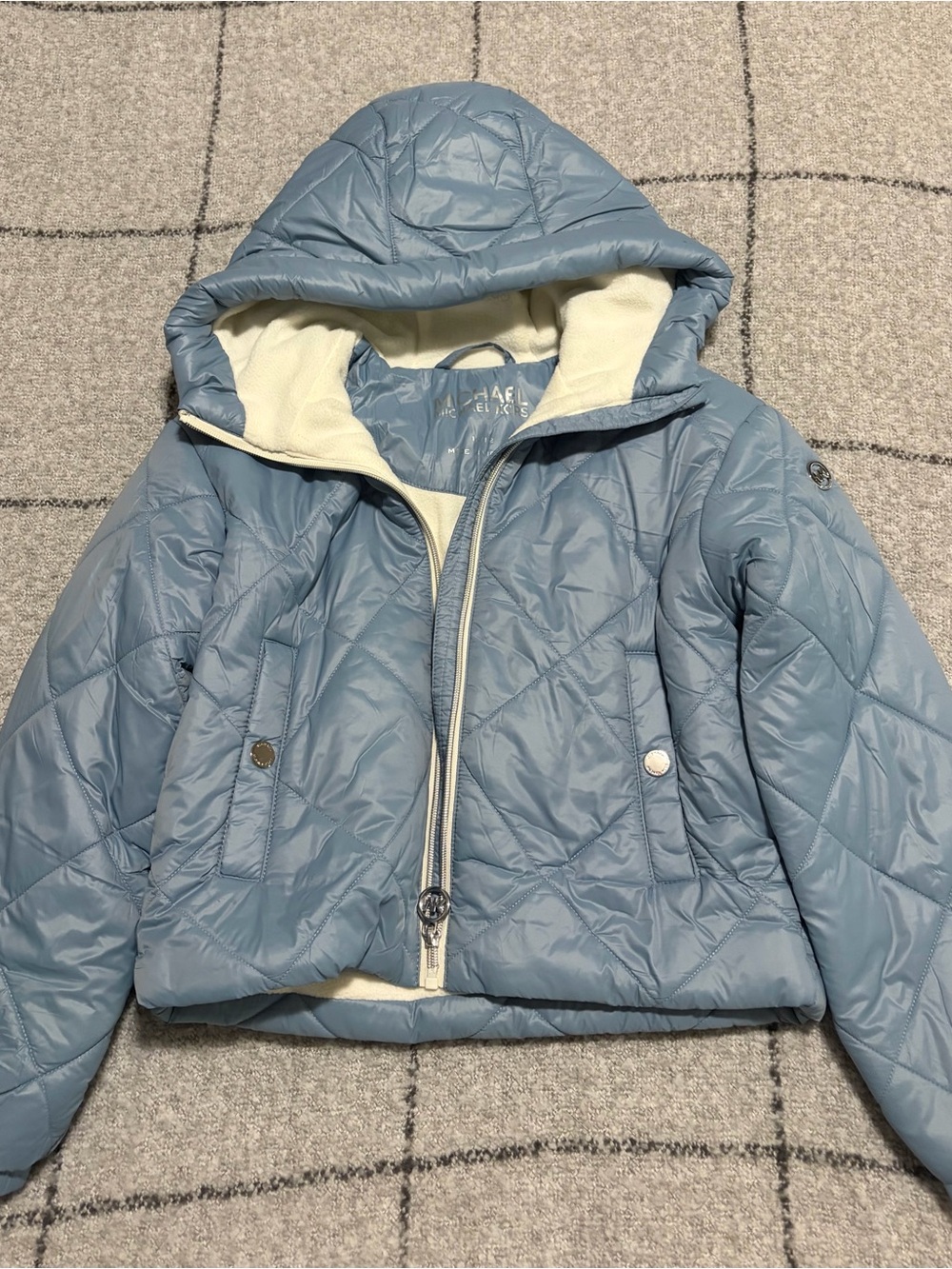 Girls Michael Kors Light Blue Hooded Quilted Puffer Jacket NWOT